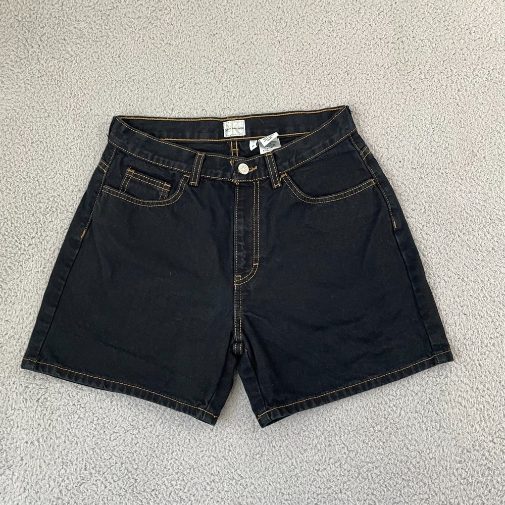 Calvin Klein Low Rider Denim Shorts Women 12 Black Overdye Cotton Y2K Denim